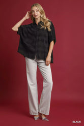 Umgee Jacquard Heart Collared Shirt OutfitFlow